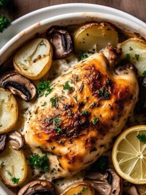 Recette Blanc de Poulet Pomme de Terre Champignon au Four