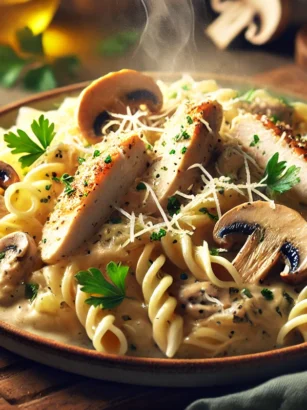 Recette Pates au Poulet et Champignons