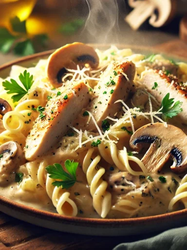 Recette Pates au Poulet et Champignons