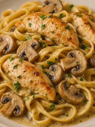 Recette Pâtes au Poulet Champignon